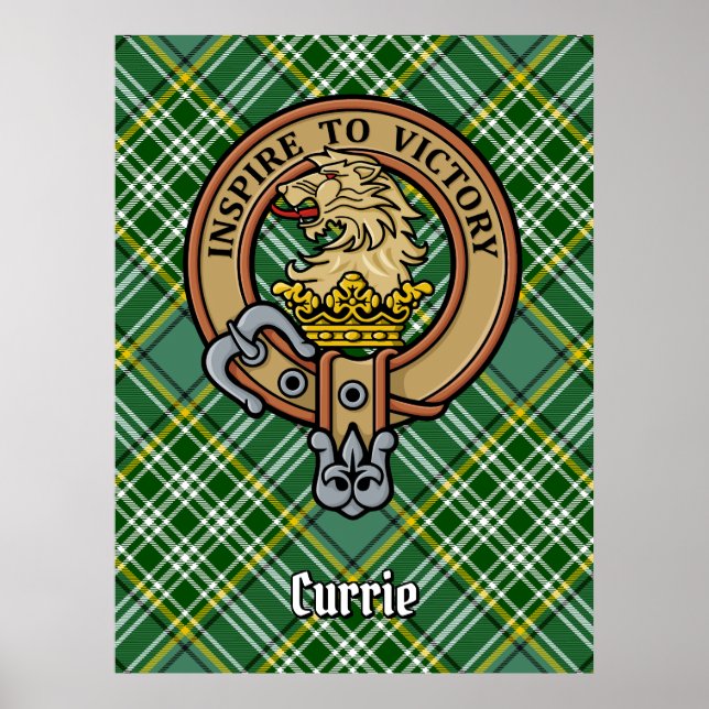 Poster Cimier de lion Clan Currie sur Tartan (Devant)