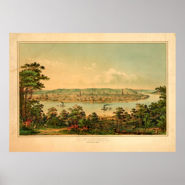 Poster Cincinnati Ohio d'un point à l'ouest de Covington, (Devant)