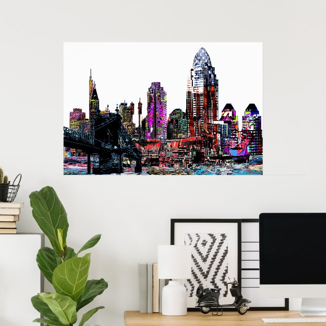 Poster Cincinnati, Ohio en graffiti (Bureau à domicile)
