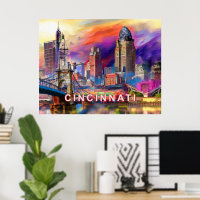 Cincinnati Vibrant Ohio Abstrait Skyline Art