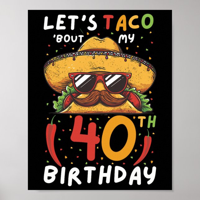 Poster Cinco De Mayo 40e Anniversaire Taco Age 40 Bi Mexi (Devant)
