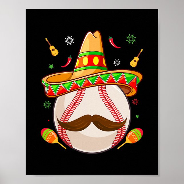 Poster Cinco De Mayo Baseball Maman Fête Mexicaine (Devant)