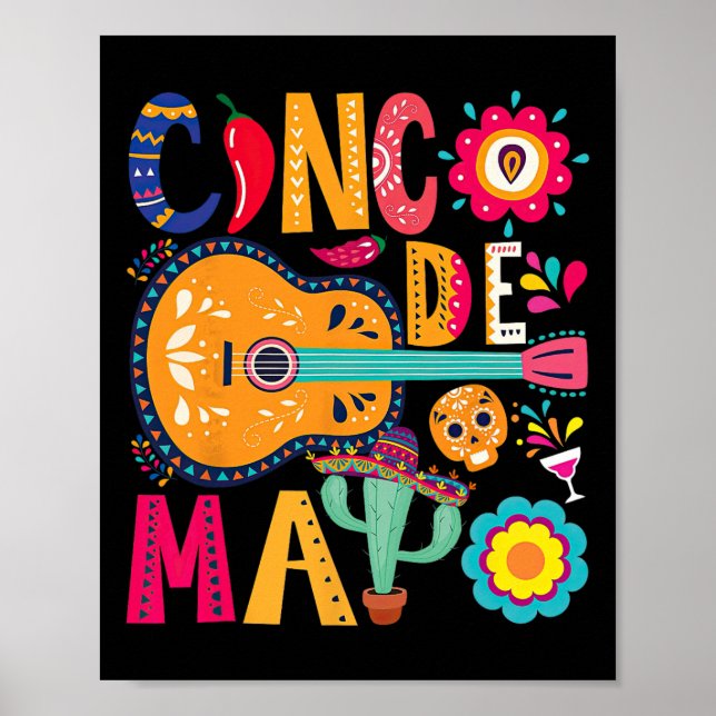 Poster Cinco De Mayo Guitare Party Mexicaine Fiesta Happy (Devant)