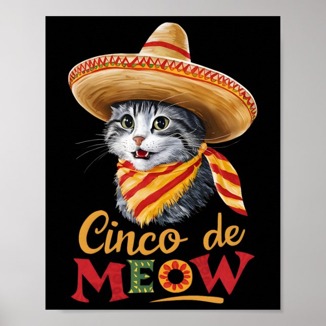 Poster Cinco De Meow Cinco De Mayo Funny Mexicain Cat Som (Devant)