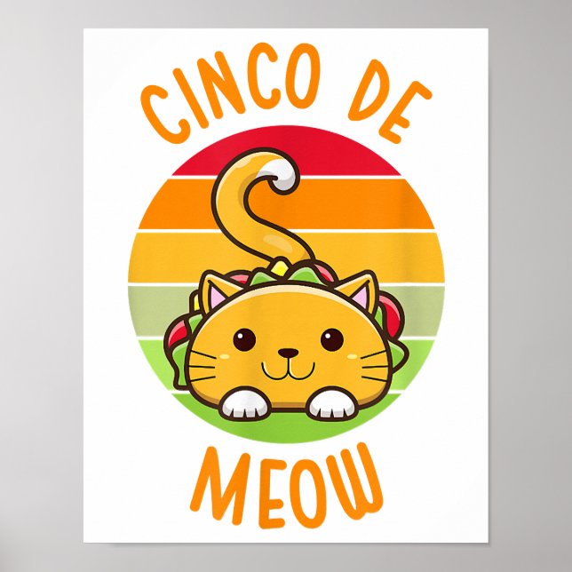 Poster Cinco De Meow Cinco De Mayo Funny Tacos Cat Lover (Devant)