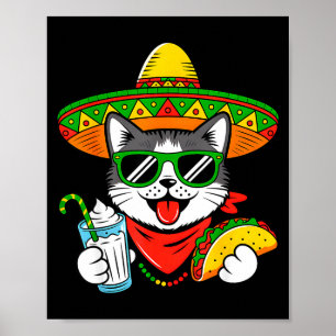 Poster Cinco De Meow Drôle Chat Taco Mexicain Fête Party
