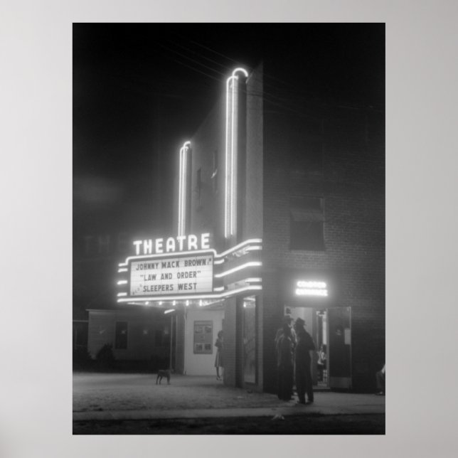 Poster Cinéma de nuit, Greensboro, Géorgie années 1940 (Devant)