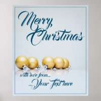 Cinq boules de Noël dorées - écriture bleue