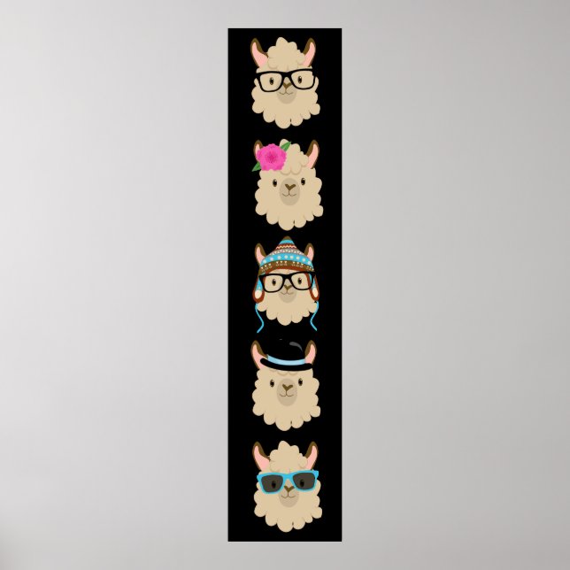 Poster Cinq lamas amusantes (Devant)