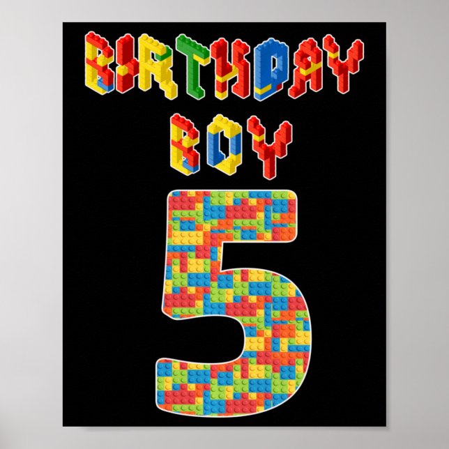 Poster Cinq Year Old Toxits Building Block 5th Birthday B (Devant)