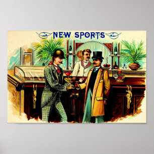 Poster circa 1900 New Sports boîte à cigares étiquette