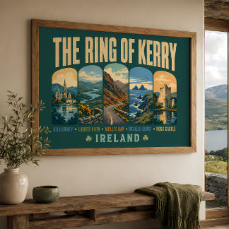Poster Circuit de Kerry Irlande Lieux Illustres Rétro