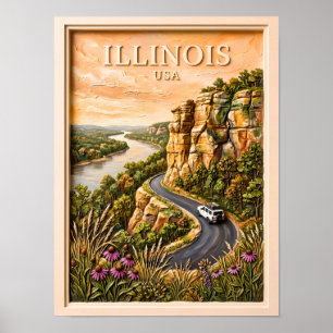 Poster Circuit routier dans l'Illinois, paysage vintage d