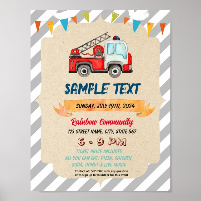 Poster Circulaire à thème pour camion à feu mignon (Devant)