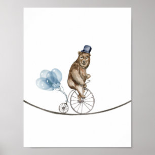 Poster Circus Bear On A Bike With Balloons Nursery