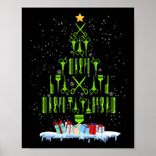 Poster Ciseaux Cheveux Arbre de Noël Drôle Coiffeur Xma
