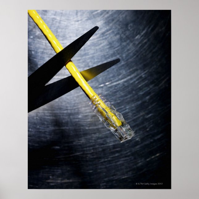 Poster Ciseaux coupant câble de connexion Ethernet (Devant)