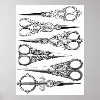 Poster ciseaux de coiffeur victorien élégant