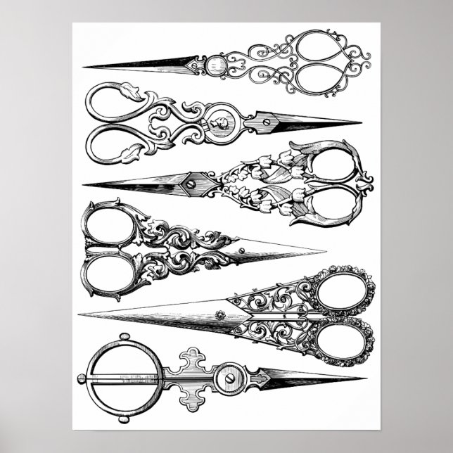 Poster ciseaux de coiffeur victorien élégant (Devant)