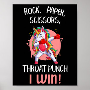 Poster Ciseaux de papier roche Throat Punch I Win Unicorn