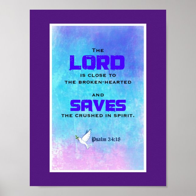 Poster Citation biblique Inspirationnelle Psaume 34:18 (Devant)