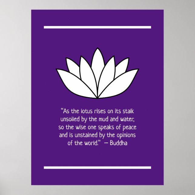 Poster Citation blanche de fleurs de lotus et de bouddha (Devant)