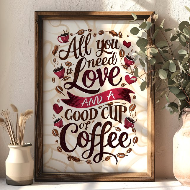 Poster Citation d'amour et de café avec haricots de coeur (Créateur téléchargé)