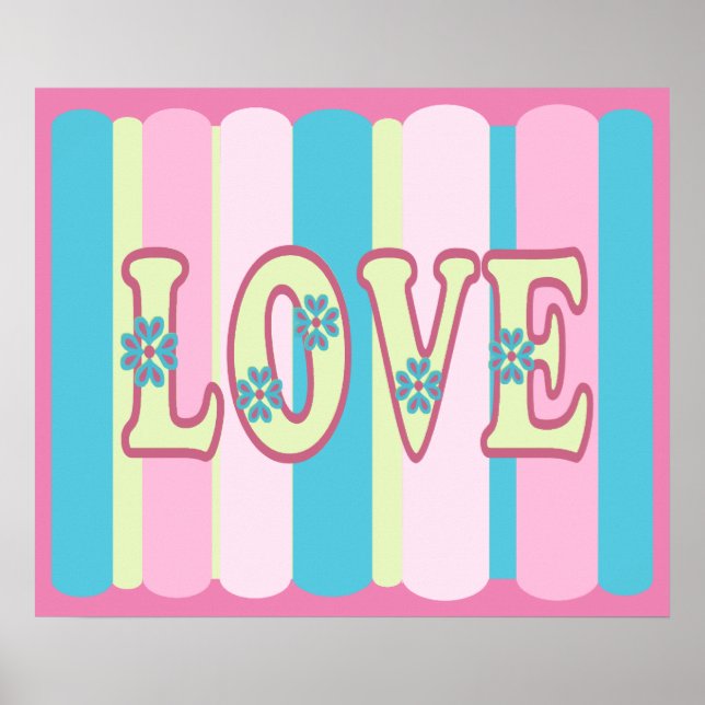 Poster Citation d'amour mignonne Pastel rose jaune bleu D (Devant)