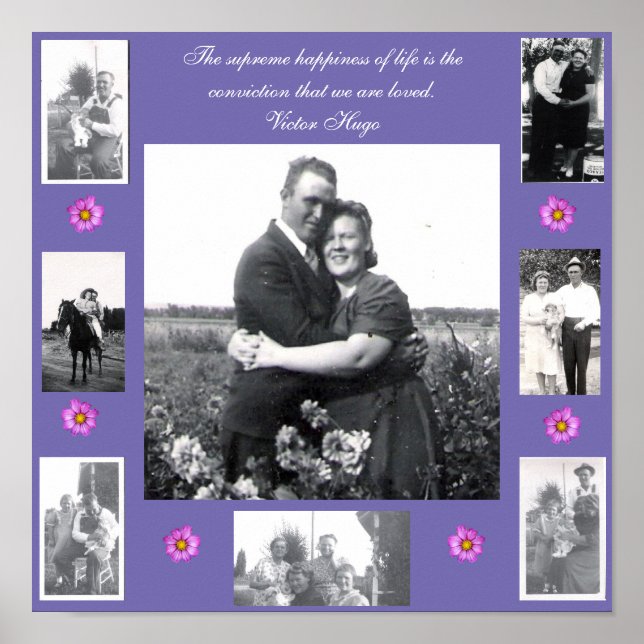 Poster Citation d'amour photo encadrée de photos rose vio (Devant)