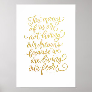 Poster Citation d'art sur nos peurs en feuille d'or faux