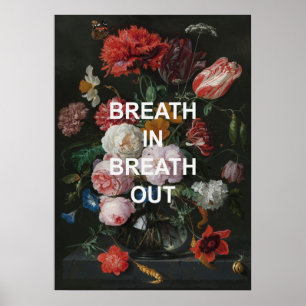 Poster Citation De Beathing Mindful + Peinture De Fleurs 