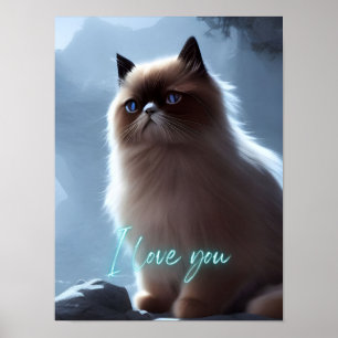 Poster Citation de chat himalayen mignon Je t'aime décora