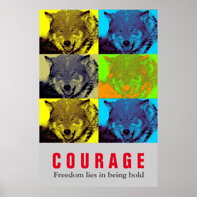 Poster Citation de courage motivationnel Wolf Pop Art (Devant)