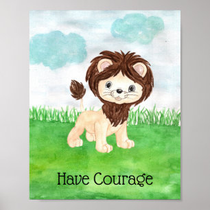 Poster Citation de courage pour la nurserie de bébé lion 