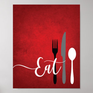 Poster Citation de cuisine rouge noir gris blanc