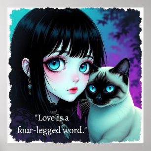 Poster Citation de fille anime et chat siamois