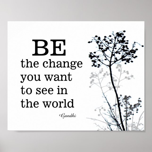 Poster Citation de Gandhi soit le changement en noir et b (Devant)