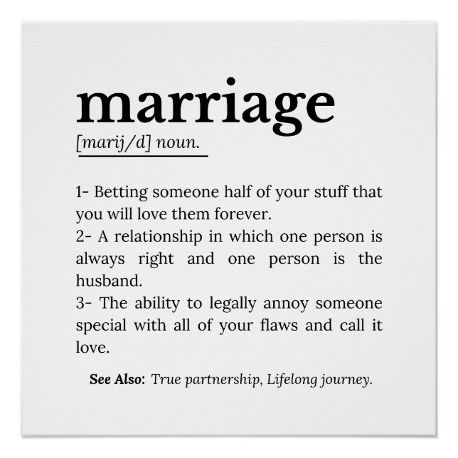 Poster Citation de la définition du mariage amusant (Devant)
