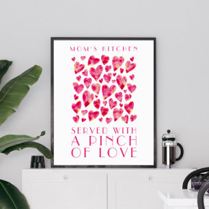 Poster Citation de l'amour du cœur rose de la cuisine de