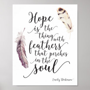 Poster Citation de l'espoir inspirationnelle avec plumes 