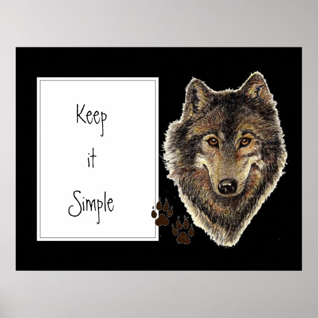 Poster Citation de loup d'aquarelle "Gardez-la simple" (Devant)