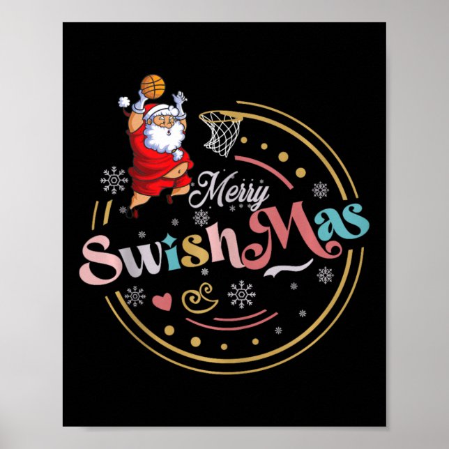 Poster Citation de Noël de basket-ball amusante Joyeux Sw (Devant)