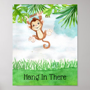 Poster Citation de nurserie de bébé singe mignon qui tien