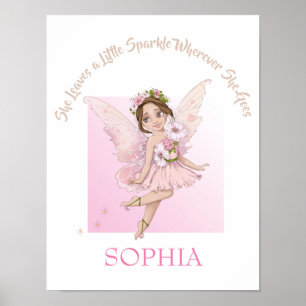 Poster Citation de nurserie Mignonne Fée Rose Pailletée C