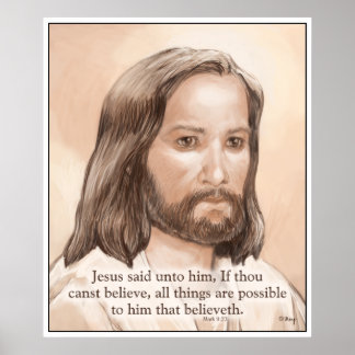 Poster Citation de Sepia Jesus Art Bible - Mark 9:23