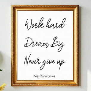 Poster Citation de succès en noir blanc Travail Salle de 