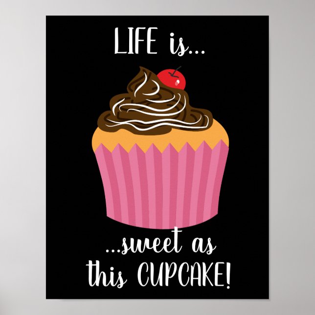 Poster Citation de vie de Cupcake rose mignon (Devant)