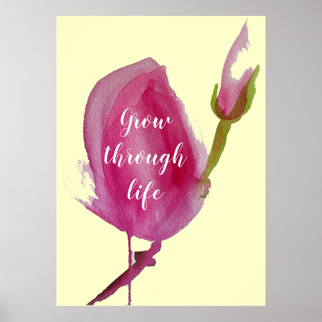 Poster Citation de vie Fleur rose Magnolia rose (Devant)