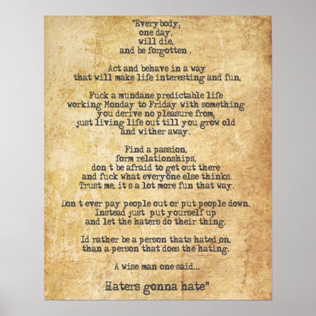 Poster Citation de Zyzz motivationnelle sur la vie (Devant)
