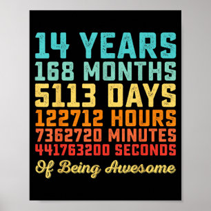Poster Citation drôle d'anniversaire 14 ans B-Day Math